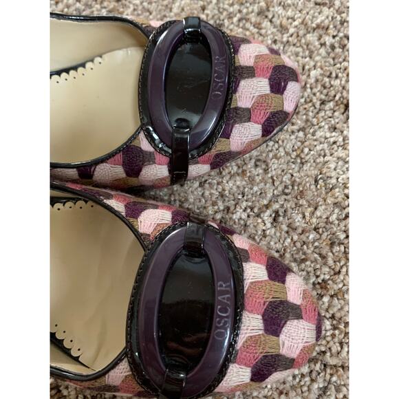 Oscar de la Renta Pump 4 in. Heel Size 9 Brown Patent Pink/Brown/Cream Fabric - Picture 3 of 11